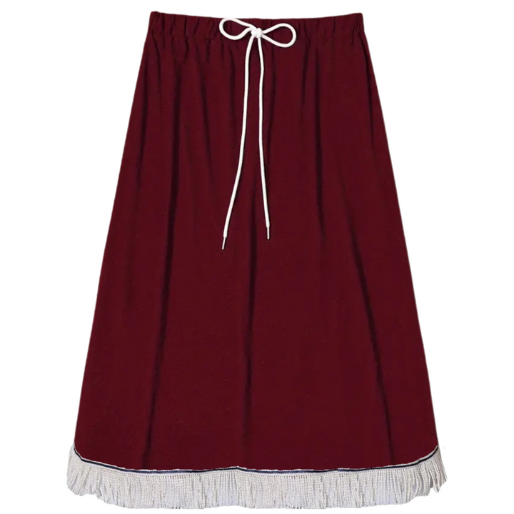 Plain Midi Skirt with Decorative Drawstring (8 Colors)