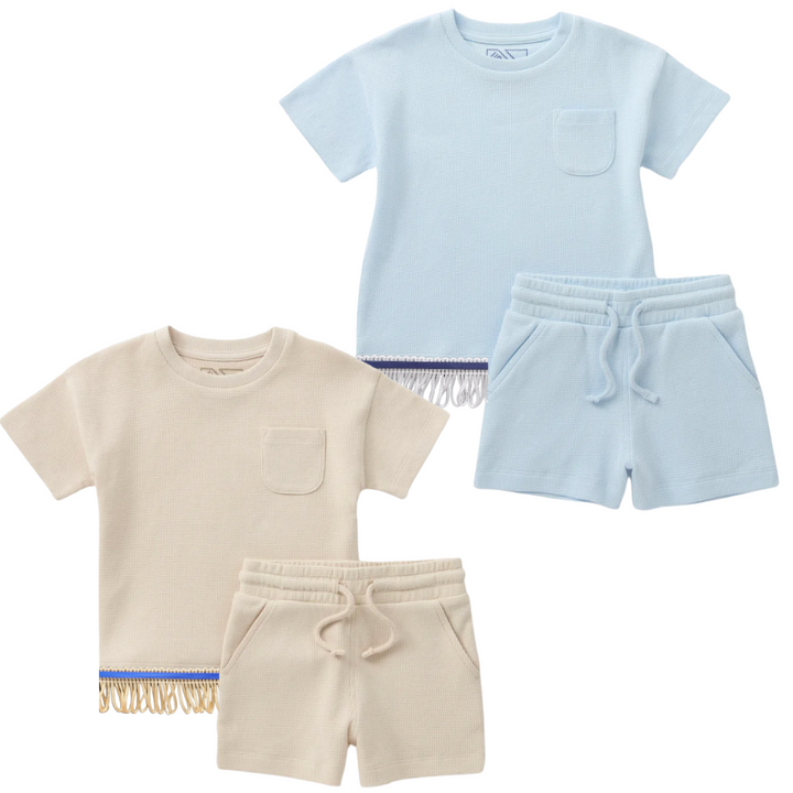 Boys Waffle T-Shirt & Shorts Set with Fringes