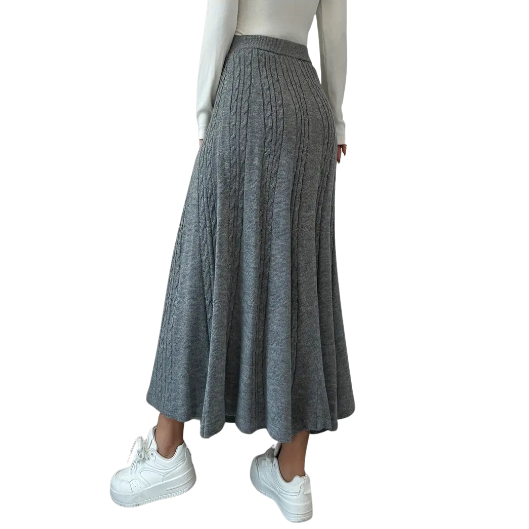 Elastic Waist Knitted Cable Maxi Skirt