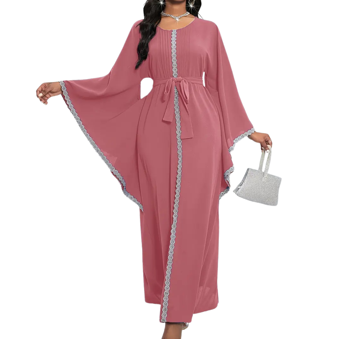 Lace Trim Flare Sleeve Maxi Dress