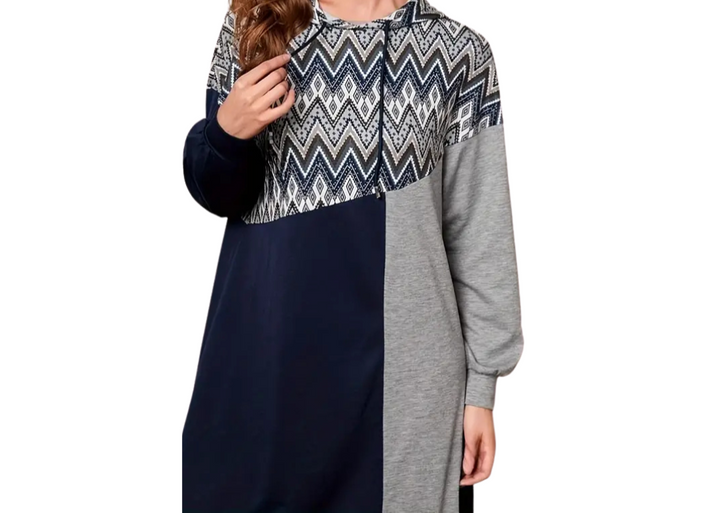 Zigzag Oversized Hooded Sweatshirt Dress