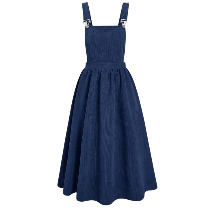 Wide Strap Pinafore Midi Dress with Patch Pocket