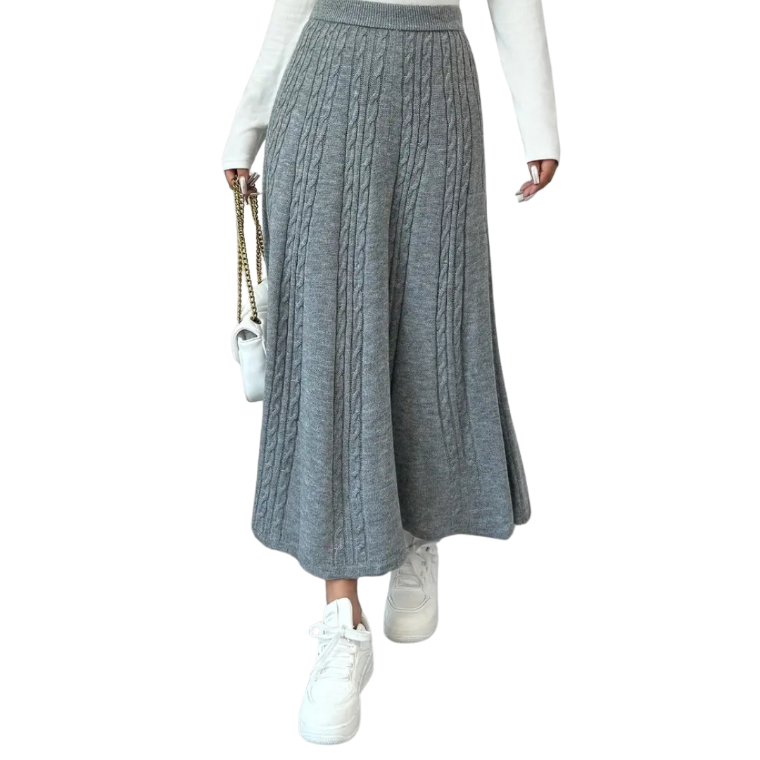 Elastic Waist Knitted Cable Maxi Skirt