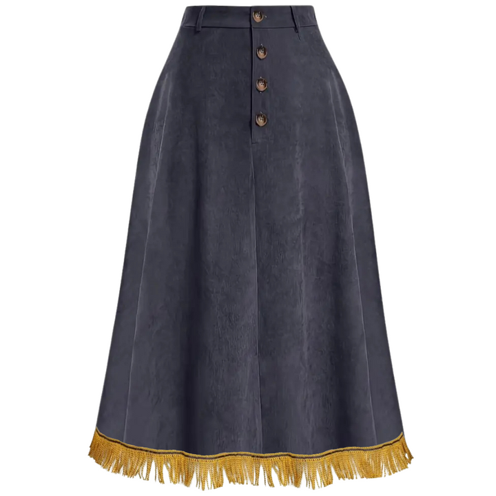 Corduroy Button Front A-Line Midi Skirt (PLUS SIZE)