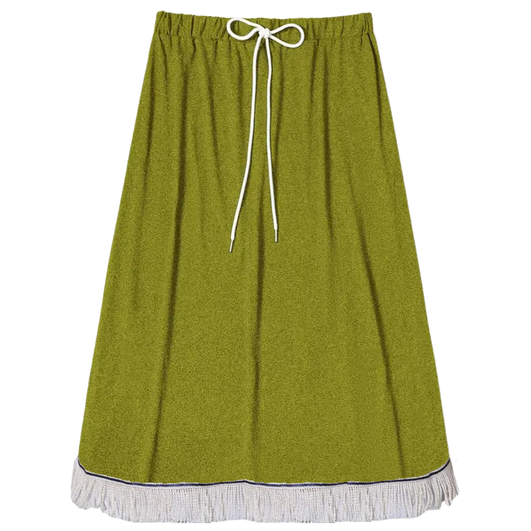 Plain Midi Skirt with Decorative Drawstring (8 Colors)