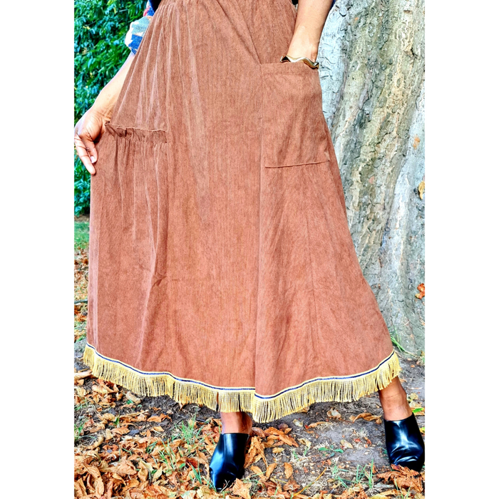 Corduroy Elastic Waist Ruffle Maxi Skirt