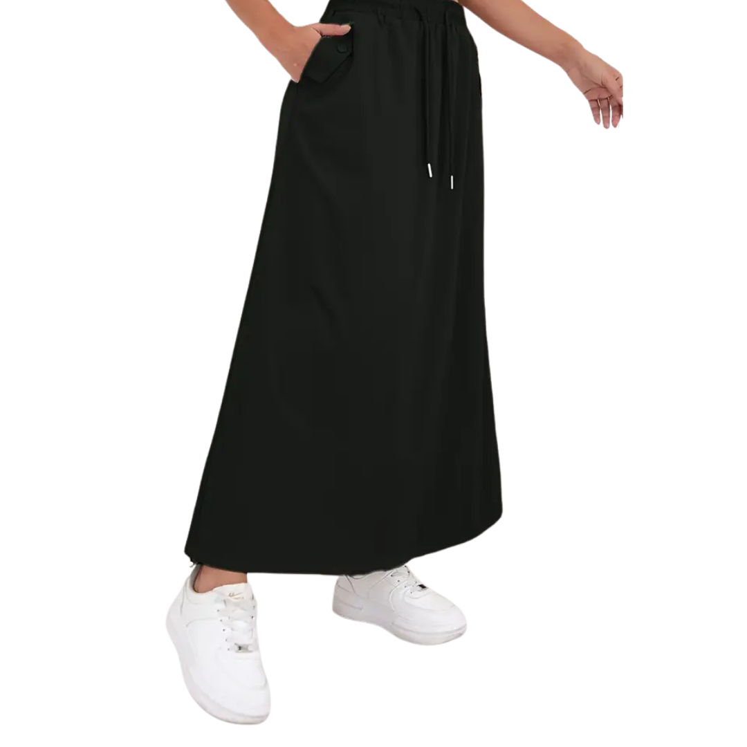 High-Waist Drawstring Cargo Maxi Skirt