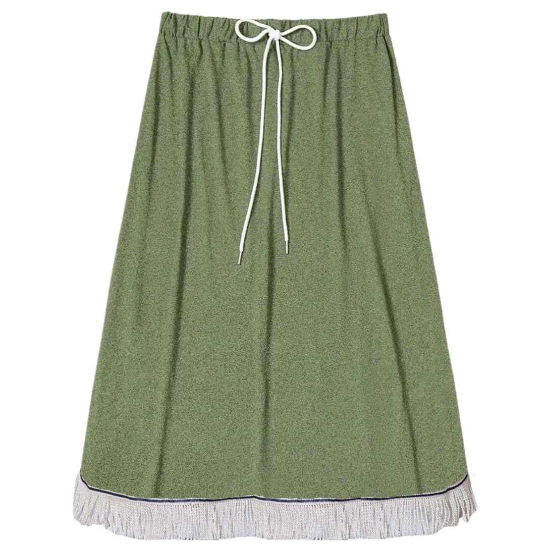 Plain Midi Skirt with Decorative Drawstring (8 Colors)