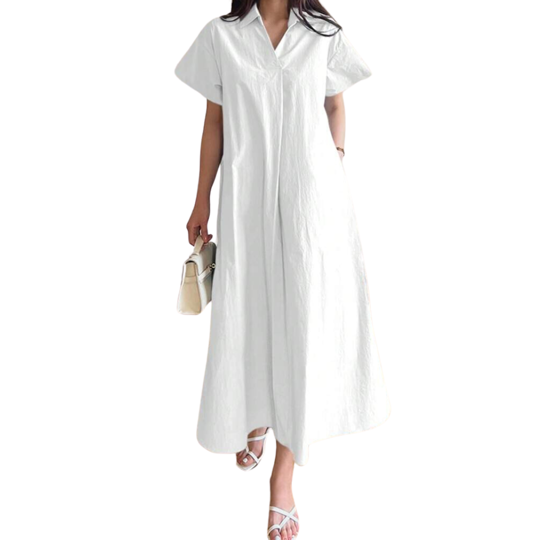 100% Cotton Turn-Down Collar Shirt Dress