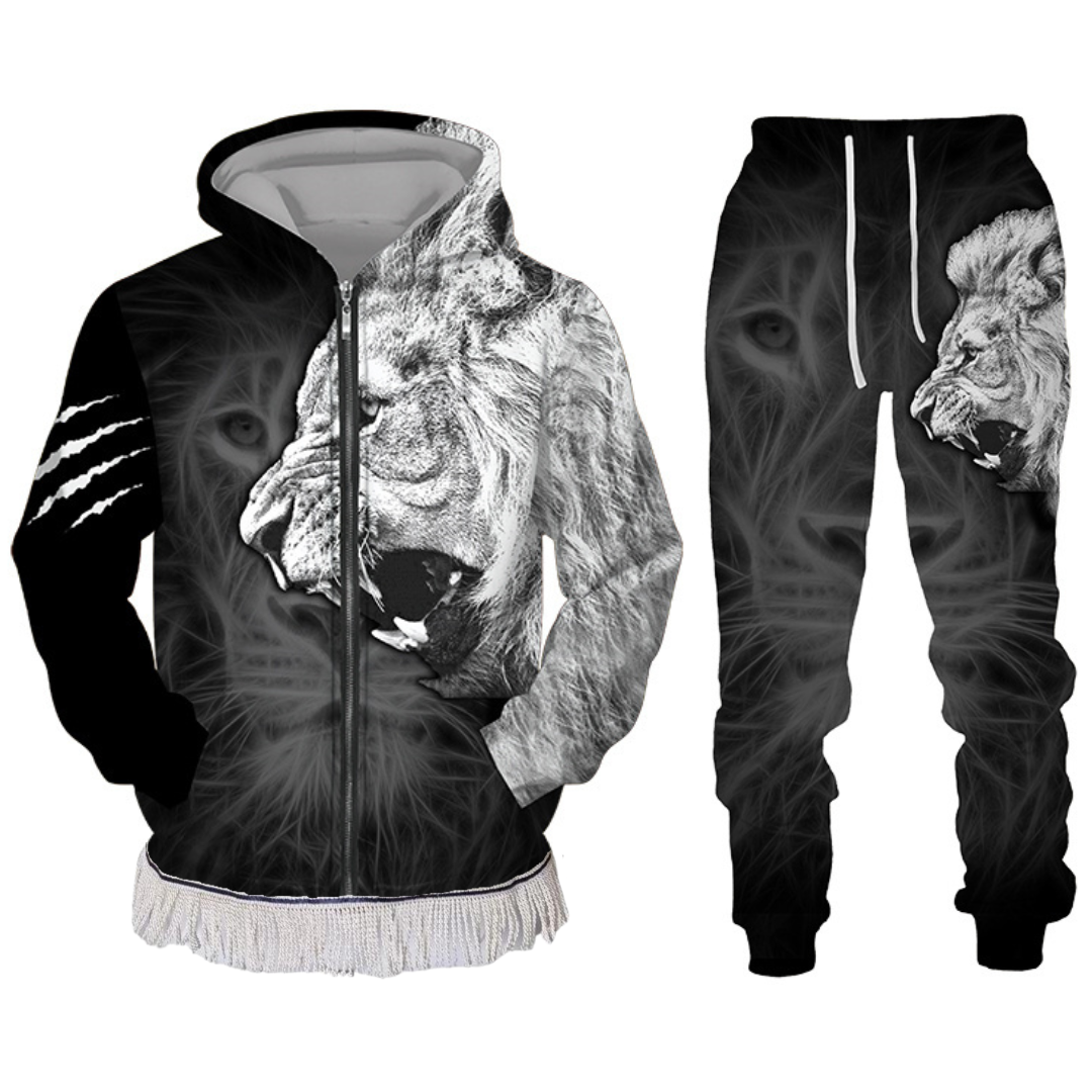 Lion Grayscale Print Tracksuit Bottom