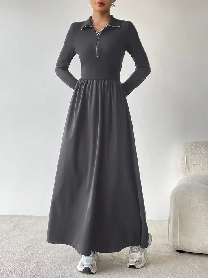 Long Sleeve Zip Front Maxi Dress