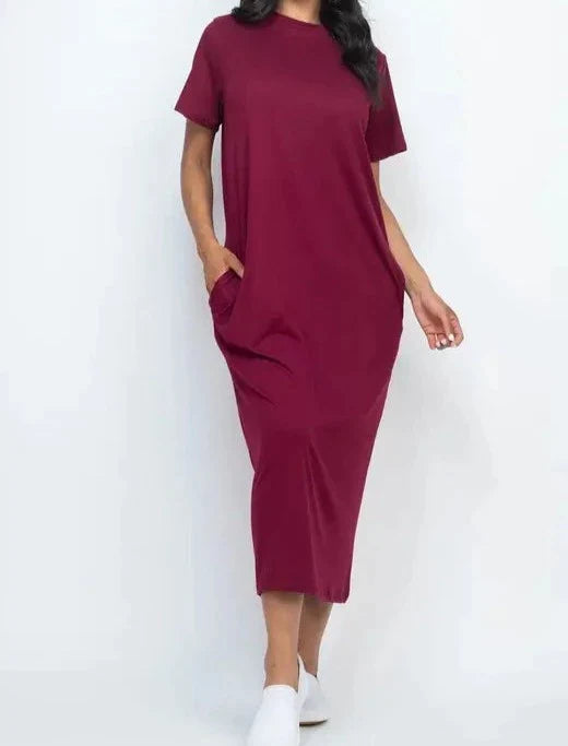 T-Shirt Midi Dress with Side Pockets - Free Worldwide Shipping- Sew Royal US