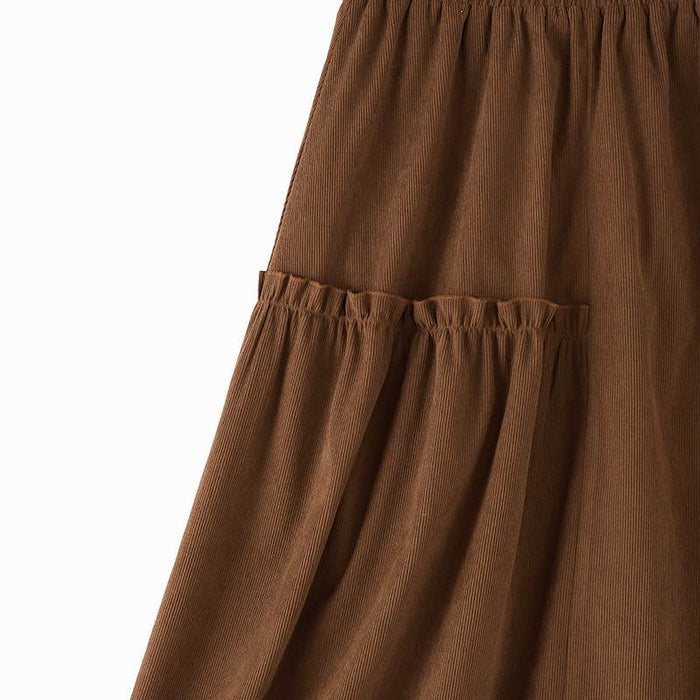 Corduroy Elastic Waist Ruffle Maxi Skirt