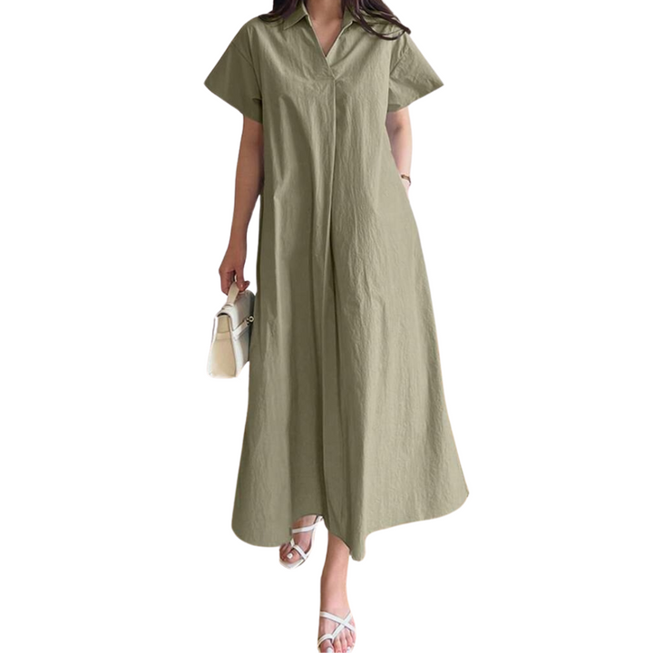 100% Cotton Turn-Down Collar Shirt Dress