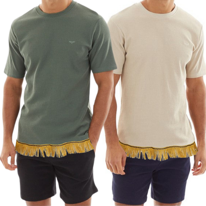 Men's Top & Shorts Set with Fringes (Beige/Green)