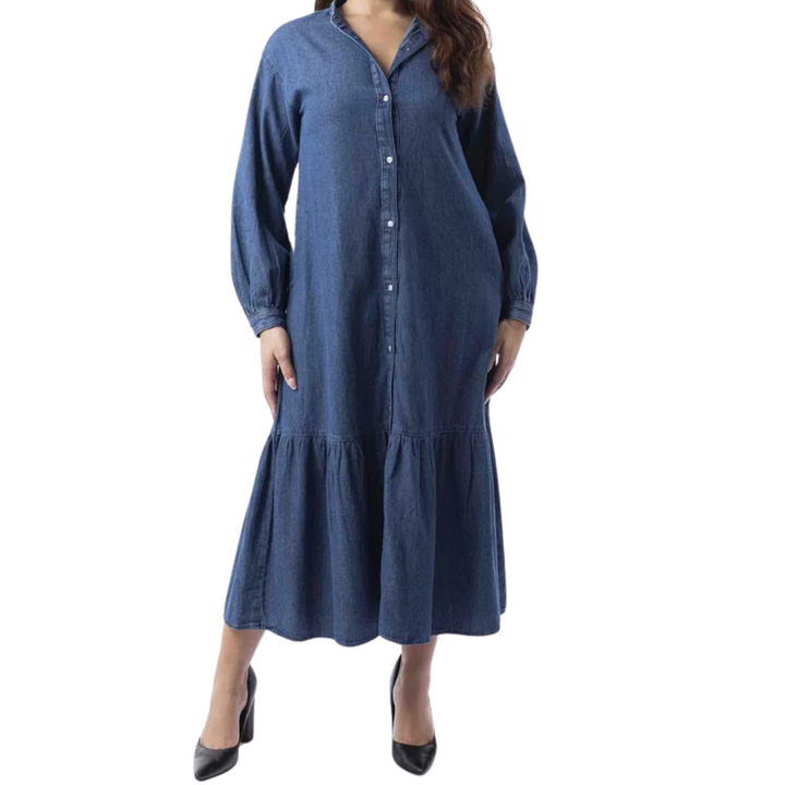 100% Cotton Layered Denim Dress with Pockets