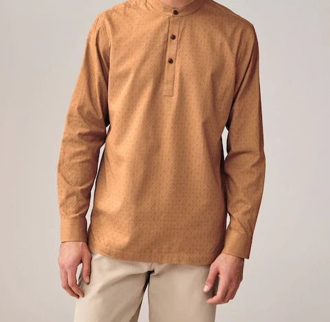 Men’s Premium 100% Cotton Textured Long Sleeve Feast Day Shirt with Fringes