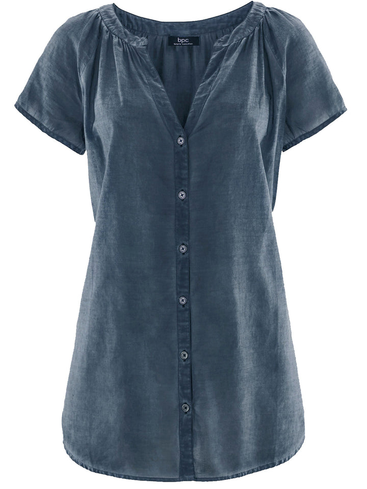 Women's Pure Cotton V-Neck Button-Down Top