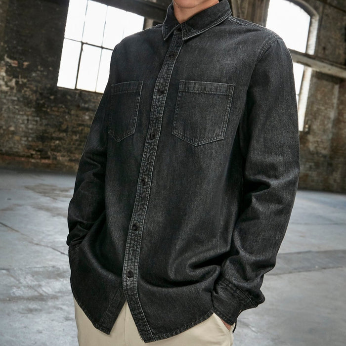 Men's Denim Shirt Jacket with Fringes