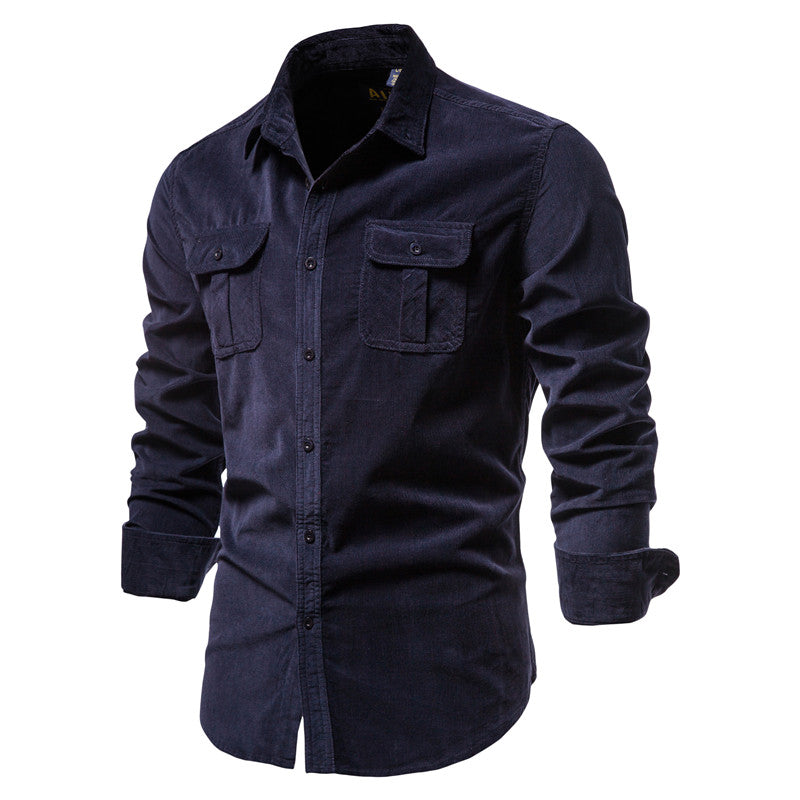 100% Cotton Corduroy Cargo Shirt with Fringes