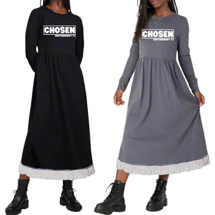 CHOSEN 100% Cotton Solid Midi Smock Dress