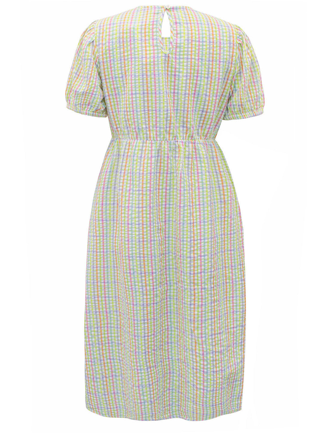 Multi- Print Textured Gingham Midi Dress With Pockets