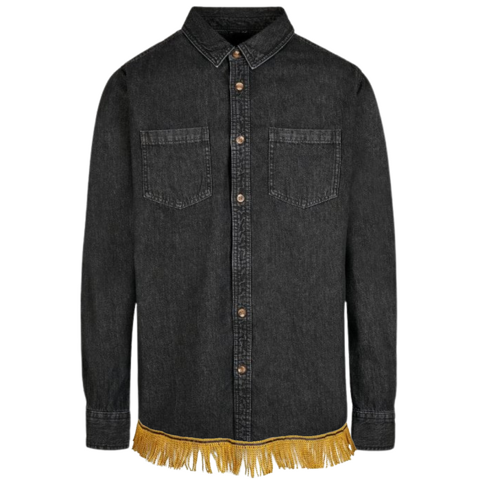 Men's Denim Shirt Jacket with Fringes