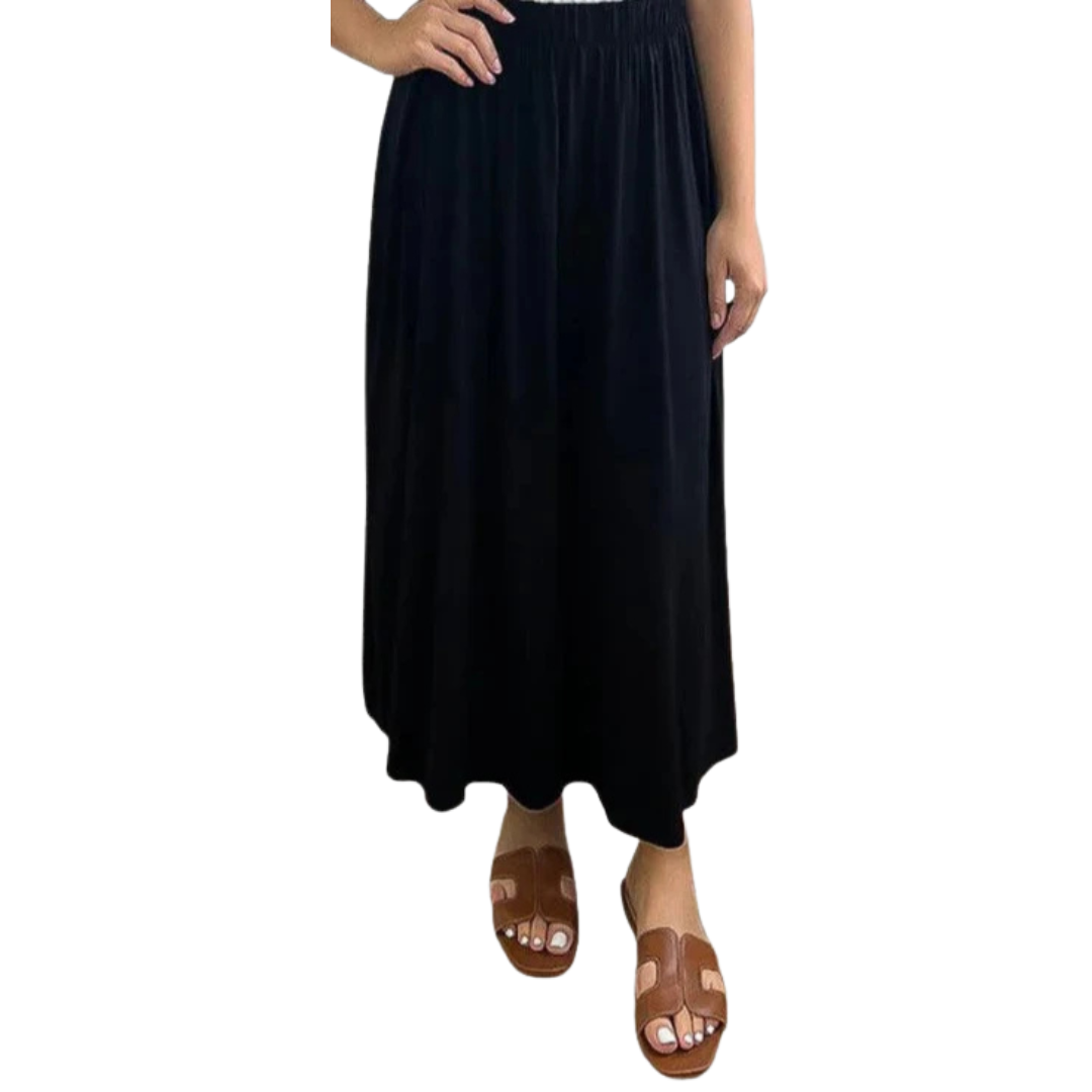 Black Elastic Waist Midi Skirt