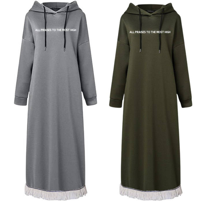 ALL PRAISES Hooded Sweatshirt Dress with Pockets