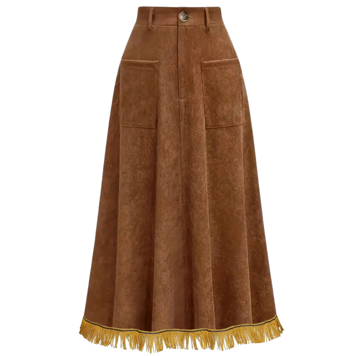 Woven A-Line High Waist Midi Skirt with Pockets