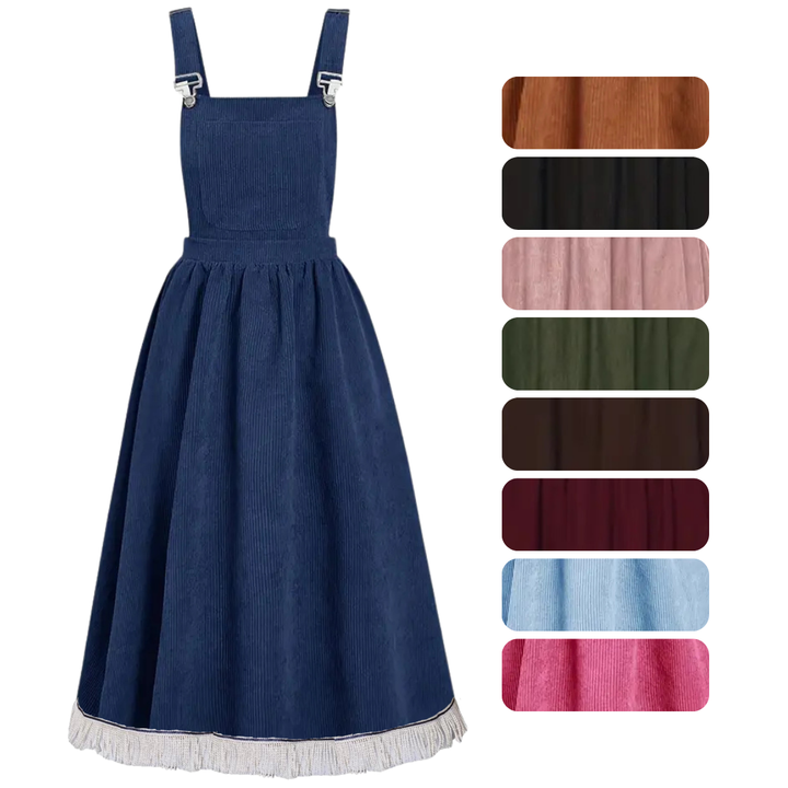 Wide Strap Pinafore Midi Dress with Patch Pocket