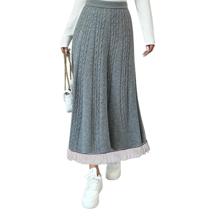 Elastic Waist Knitted Cable Maxi Skirt