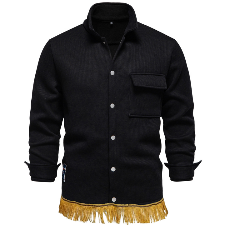 Men's Fleece Lined Button Up Jacket with Fringes