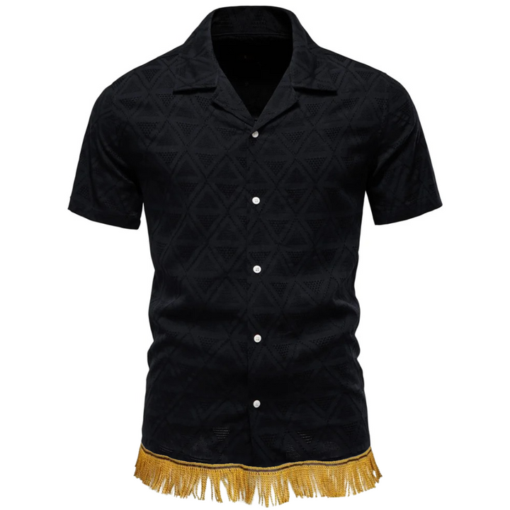 100% Cotton Textured Short Sleeve Button Down Shirt with Fringes