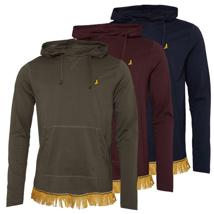 Men's 100% Cotton Lightweight Fringed Hoodie Bundle (Navy/Khaki/Burgundy)