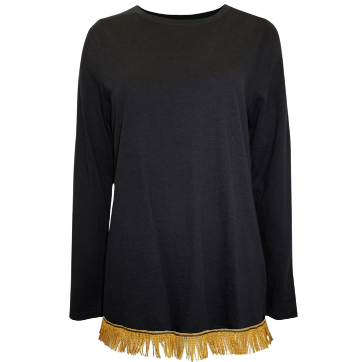 Women's Pure Cotton Long Sleeve T-Shirt with Fringes