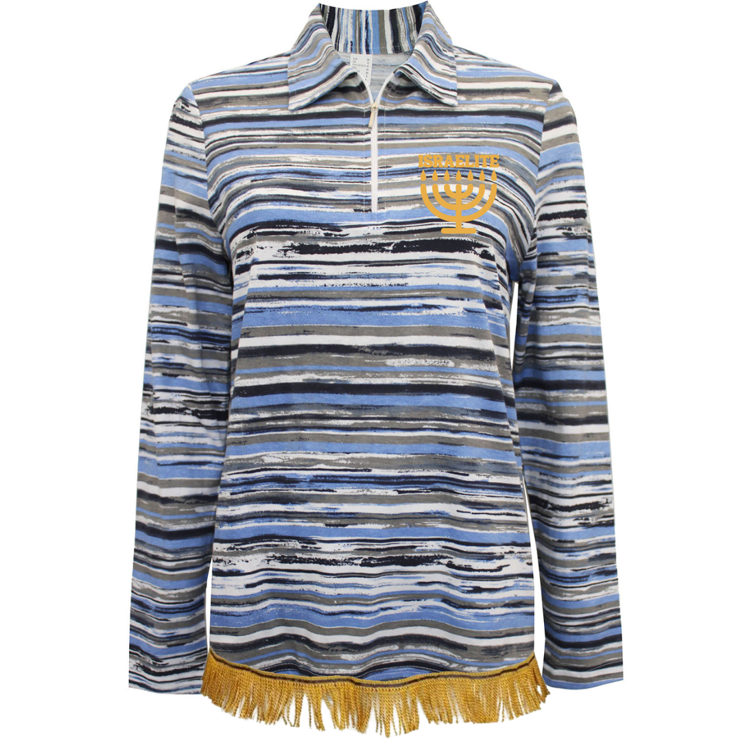 Women's ISRAELITE Menorah Pure Cotton Striped Sweatshirt