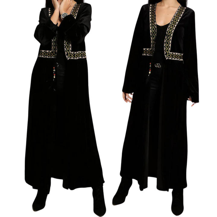 Black Embroidered Panel Open Abaya