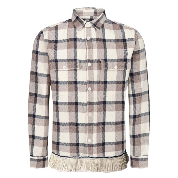 Men's Double Pocket Check Overshirt with Fringes