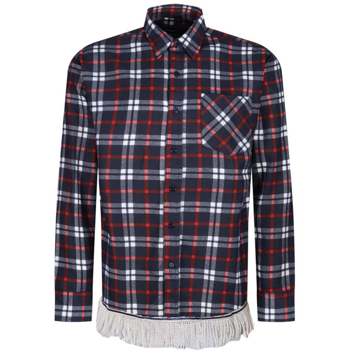 Men's Brushed Cotton Check Shirt with Fringes