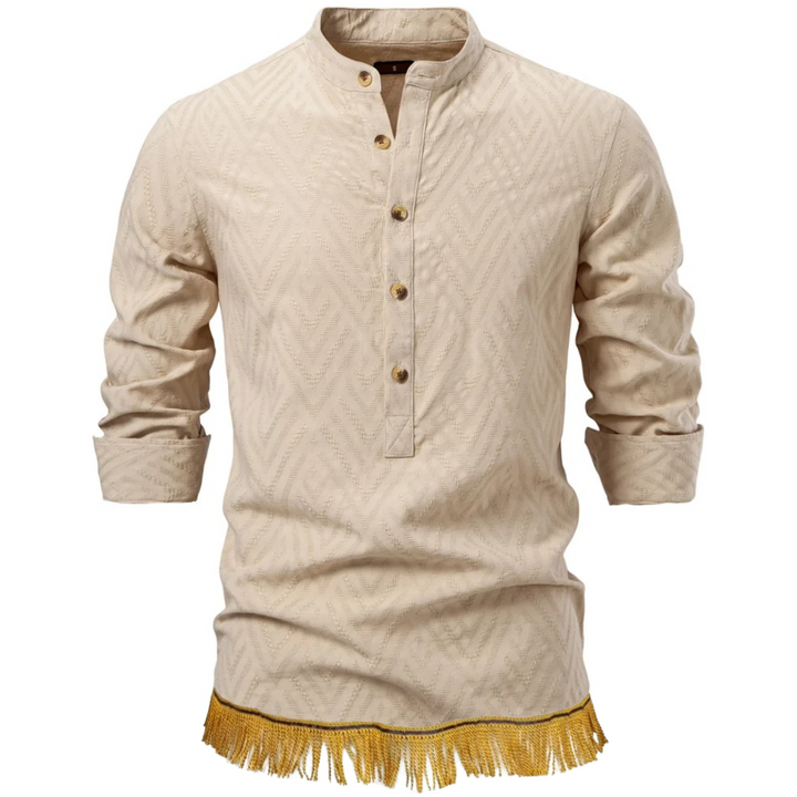 100% Cotton Textured Half Button Shirt with Fringes