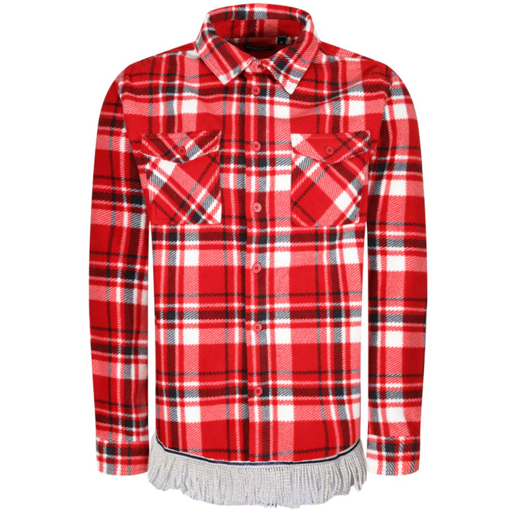 Men's Check Fleece Overshirt with Fringes