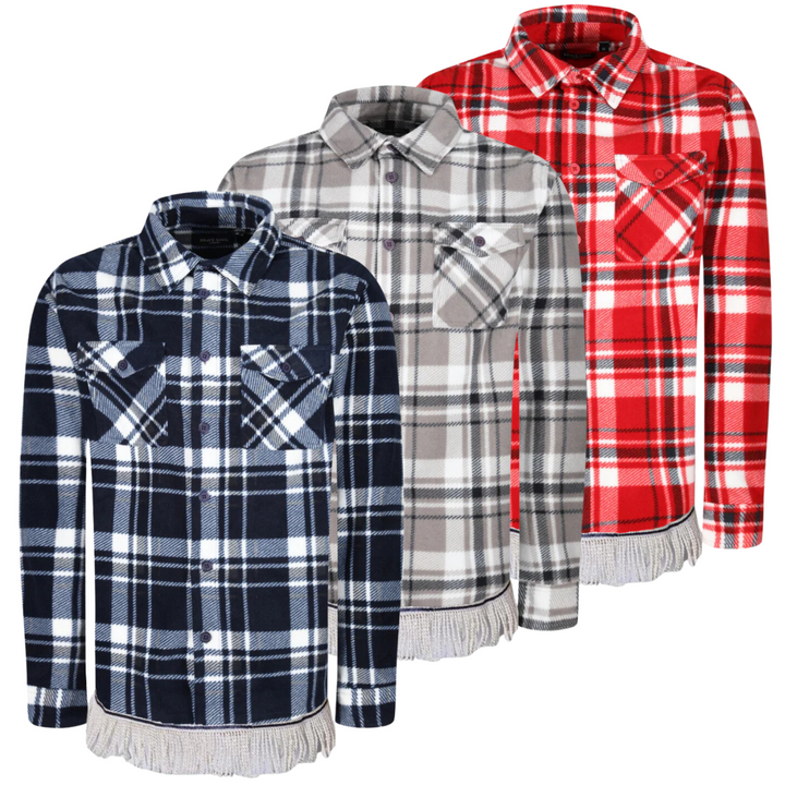 Men's Check Fleece Overshirt with Fringes