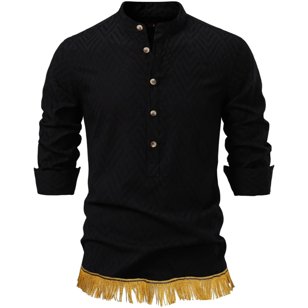 100% Cotton Textured Half Button Shirt with Fringes