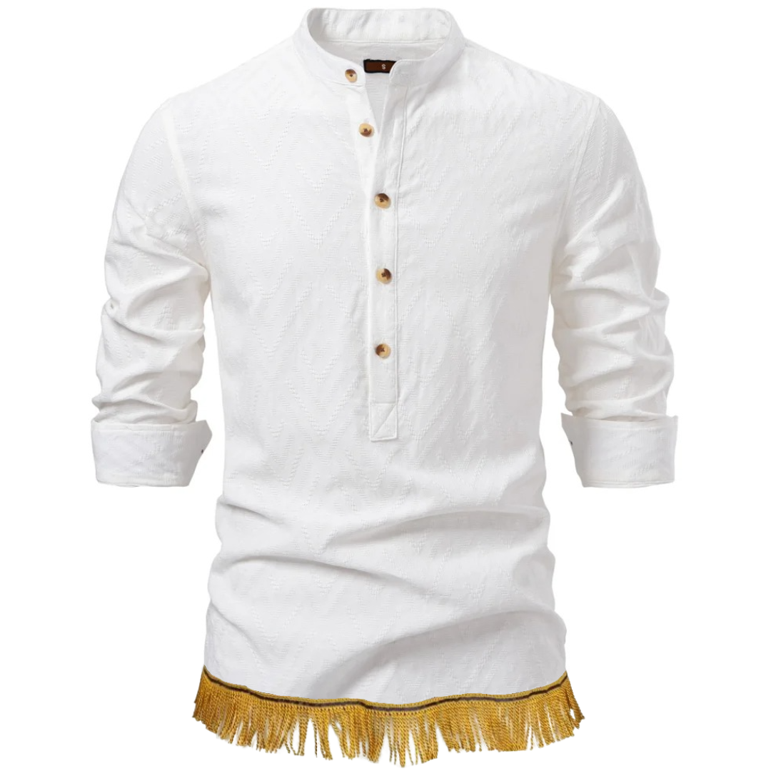 100% Cotton Textured Half Button Shirt with Fringes