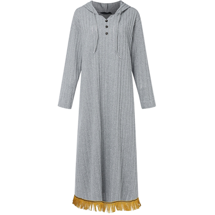 V Neck Knitted Button Front Hooded Dress