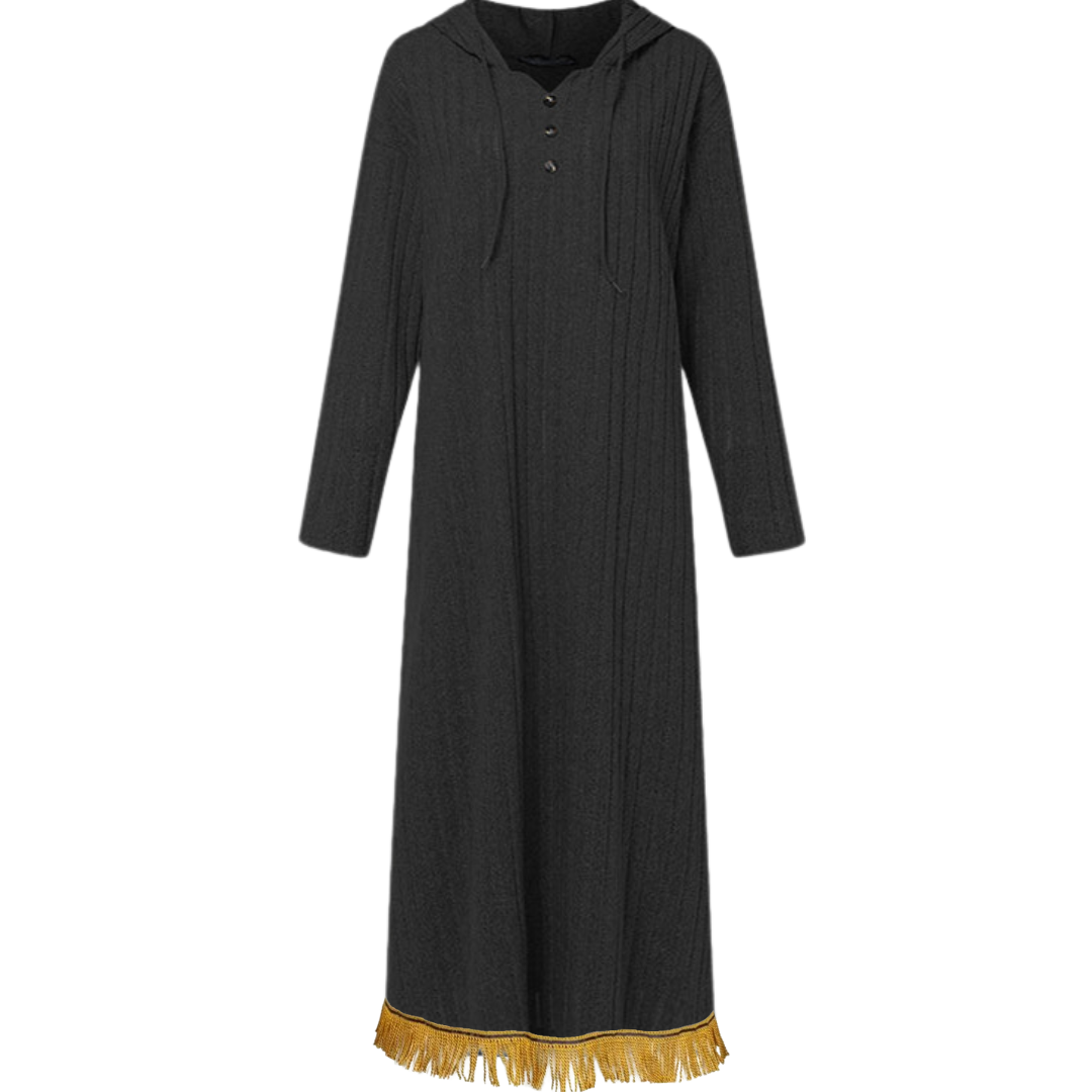 V Neck Knitted Button Front Hooded Dress