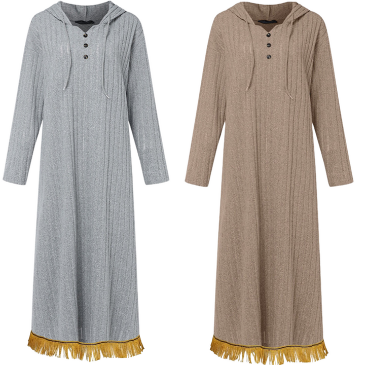 V Neck Knitted Button Front Hooded Dress