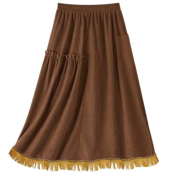 Corduroy Elastic Waist Ruffle Maxi Skirt