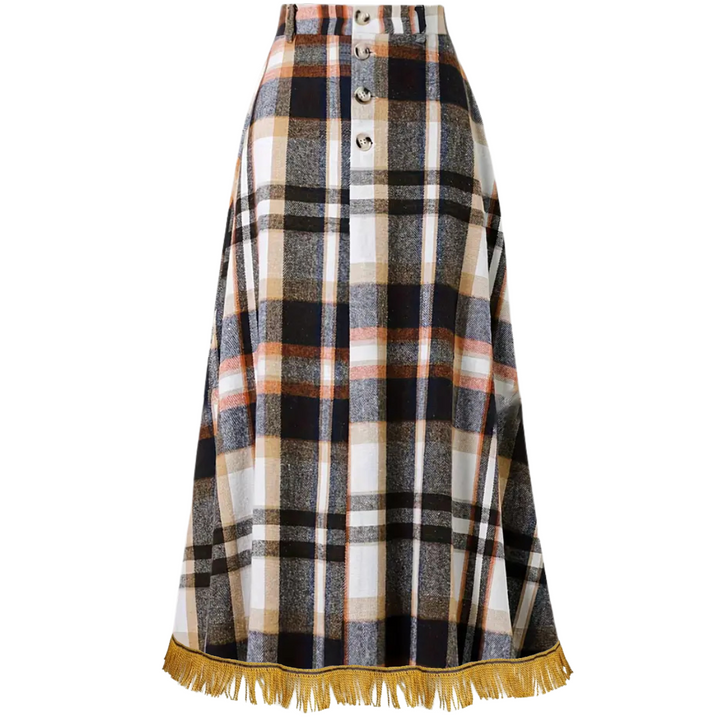 High-Waist Plaid A-Line Midi Skirt